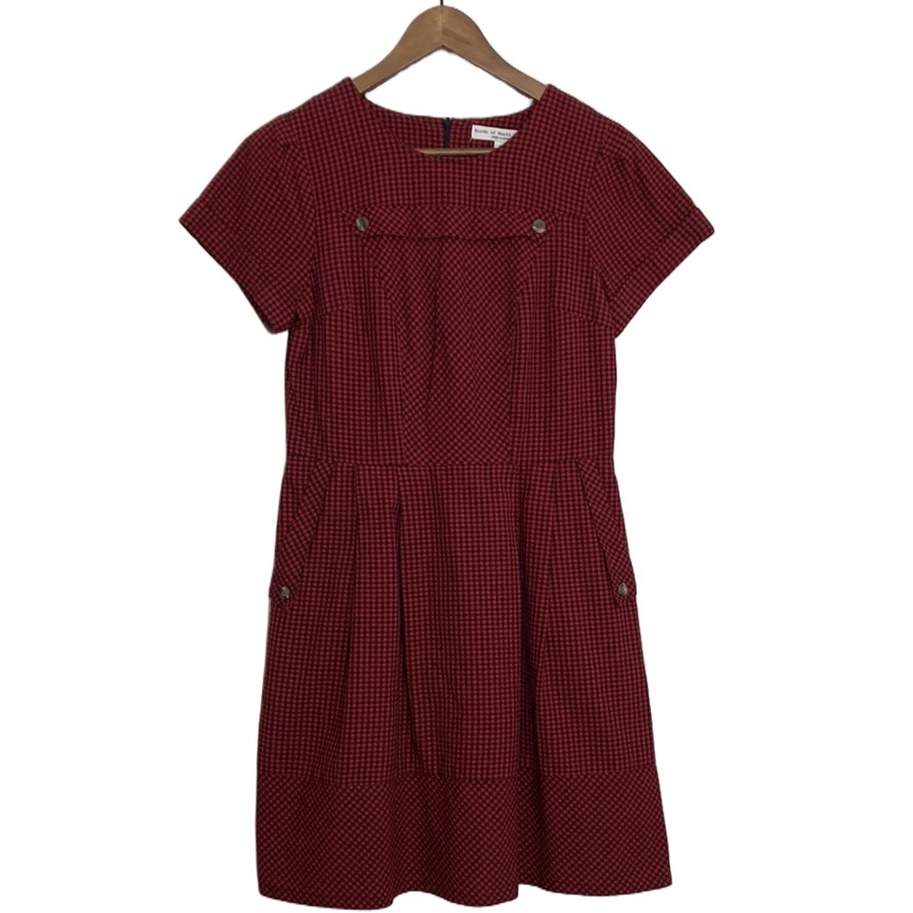 Birds of North America Dress Womens 10 Red Black Cotton Gingham Check Fit Flare